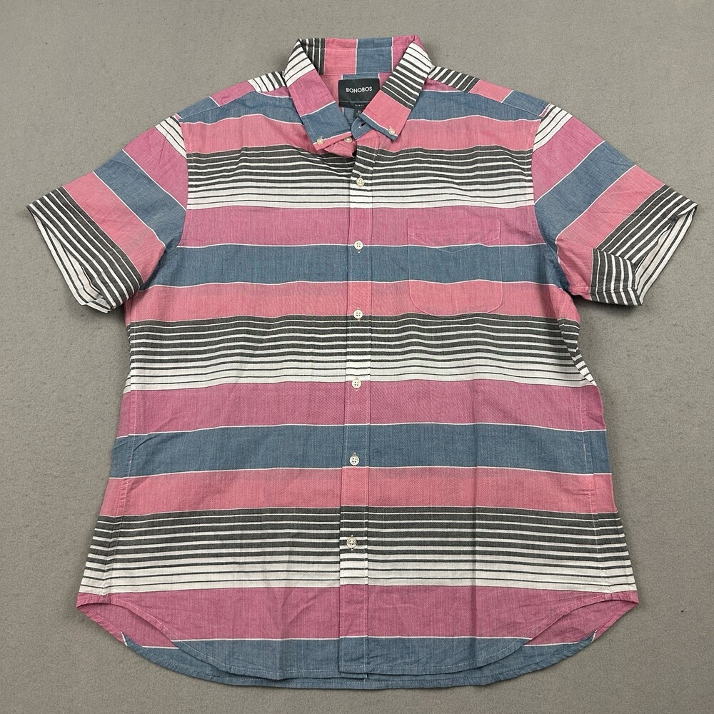 Bonobos Shirt Men Extra Large Short Pink Stripe Slim Short Sleeve Button Up XL